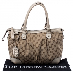 Pre Owned حقيبة غوتشي Sukey جلد وكانفاس كريمية/ بيج