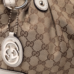 Pre Owned حقيبة غوتشي Sukey جلد وكانفاس كريمية/ بيج