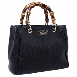 Pre Owned Gucci Black Leather Mini Bamboo Top Handle Bag