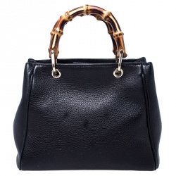 Pre Owned Gucci Black Leather Mini Bamboo Top Handle Bag