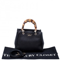 Pre Owned Gucci Black Leather Mini Bamboo Top Handle Bag