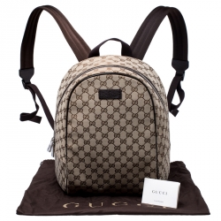 Pre Owned Gucci Beige/Brown GG Canvas and Leather Backpack