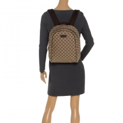Pre Owned Gucci Beige/Brown GG Canvas and Leather Backpack