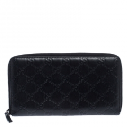 مملوكة مسبقًا Gucci Black Guccissima Leather Zip Around Wallet