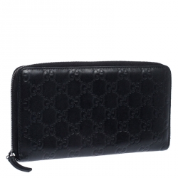 مملوكة مسبقًا Gucci Black Guccissima Leather Zip Around Wallet