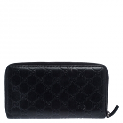 مملوكة مسبقًا Gucci Black Guccissima Leather Zip Around Wallet