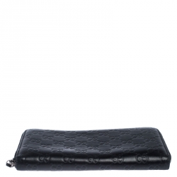 مملوكة مسبقًا Gucci Black Guccissima Leather Zip Around Wallet
