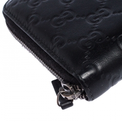 مملوكة مسبقًا Gucci Black Guccissima Leather Zip Around Wallet