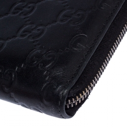 مملوكة مسبقًا Gucci Black Guccissima Leather Zip Around Wallet