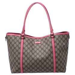 Pre Owned Gucci Beige/Pink GG Supreme Coated Canvas and Leather Joy Shopper Tote