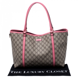 Pre Owned Gucci Beige/Pink GG Supreme Coated Canvas and Leather Joy Shopper Tote