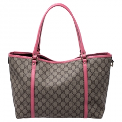 Pre Owned Gucci Beige/Pink GG Supreme Coated Canvas and Leather Joy Shopper Tote