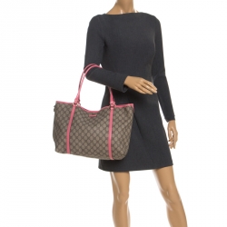 Pre Owned Gucci Beige/Pink GG Supreme Coated Canvas and Leather Joy Shopper Tote