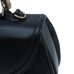 Pre Owned Gucci Black Leather Large Bamboo Top Handle Bag
