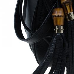 Pre Owned Gucci Black Leather Large Bamboo Top Handle Bag