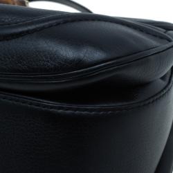 Pre Owned Gucci Black Leather Large Bamboo Top Handle Bag