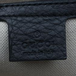 Pre Owned Gucci Black Leather Large Bamboo Top Handle Bag