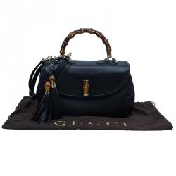 Pre Owned Gucci Black Leather Large Bamboo Top Handle Bag