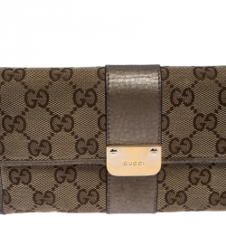 Gucci Beige GG Canvas and Leather Flap Wallet 