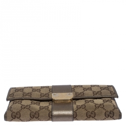 Gucci Beige GG Canvas and Leather Flap Wallet 