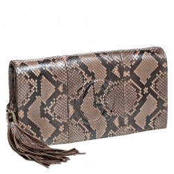 Gucci Beige Metallic Python Soho Clutch