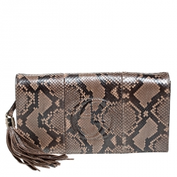 Gucci Beige Metallic Python Soho Clutch