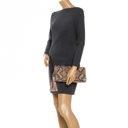 Gucci Beige Metallic Python Soho Clutch