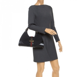 Pre Owned Gucci Black Fabric And Leather GG Supreme Web Hobo