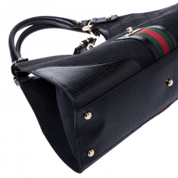 Pre Owned Gucci Black Fabric And Leather GG Supreme Web Hobo