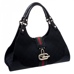 Pre Owned Gucci Black Fabric And Leather GG Supreme Web Hobo