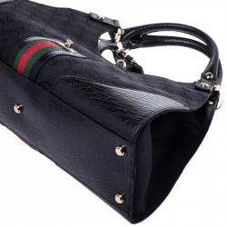 Pre Owned Gucci Black Fabric And Leather GG Supreme Web Hobo