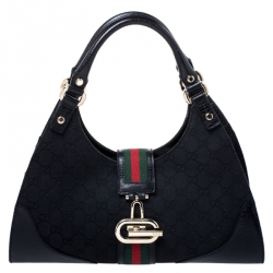 Pre Owned Gucci Black Fabric And Leather GG Supreme Web Hobo