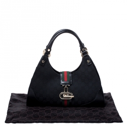 Pre Owned Gucci Black Fabric And Leather GG Supreme Web Hobo