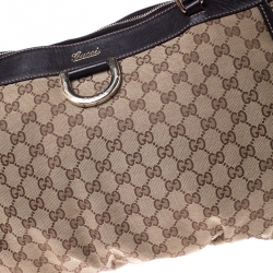 Pre Owned Gucci Beige/Brown GG Canvas and Leather D Ring Tote