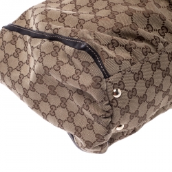 Pre Owned Gucci Beige/Brown GG Canvas and Leather D Ring Tote