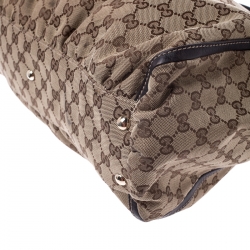 Pre Owned Gucci Beige/Brown GG Canvas and Leather D Ring Tote