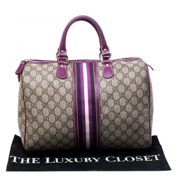 Gucci Purple/Beige GG Supreme Canvas Limited Edition Joy Web Boston Bag with Wallet