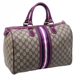 Gucci Purple/Beige GG Supreme Canvas Limited Edition Joy Web Boston Bag with Wallet