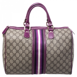 Gucci Purple/Beige GG Supreme Canvas Limited Edition Joy Web Boston Bag with Wallet