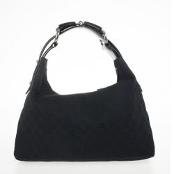 Pre Owned Gucci Black Monogram Horsebit Hobo