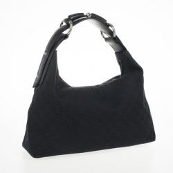 Pre Owned Gucci Black Monogram Horsebit Hobo