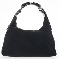 Pre Owned Gucci Black Monogram Horsebit Hobo