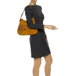 Pre Owned حقيبة كتف غوتشي هورسبيت هيسلر جلد GG بنية/ بيج