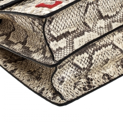 Pre Owned Gucci Cream Embroidered Python Medium Dionysus Bamboo Top Handle Bag 