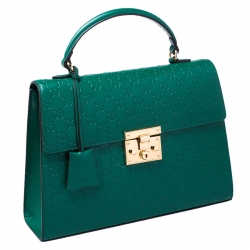 Gucci Green Guccissima Leather Medium Padlock Top Handle Bag