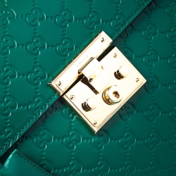 Gucci Green Guccissima Leather Medium Padlock Top Handle Bag