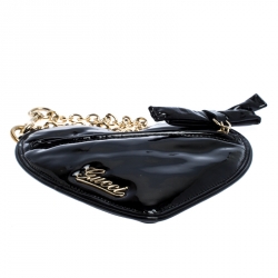 Gucci Black Patent Leather Heart Shaped Wristlet Pouch