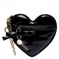 Gucci Black Patent Leather Heart Shaped Wristlet Pouch