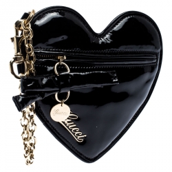 Gucci Black Patent Leather Heart Shaped Wristlet Pouch