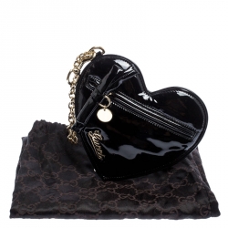 Gucci Black Patent Leather Heart Shaped Wristlet Pouch